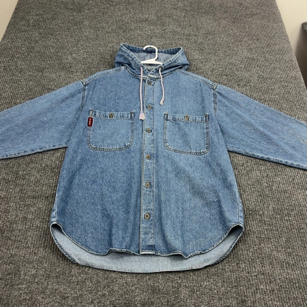 Vintage Unionbay Denim Hoodie Mens M Blue Cotton Button Up Streetwear Grunge